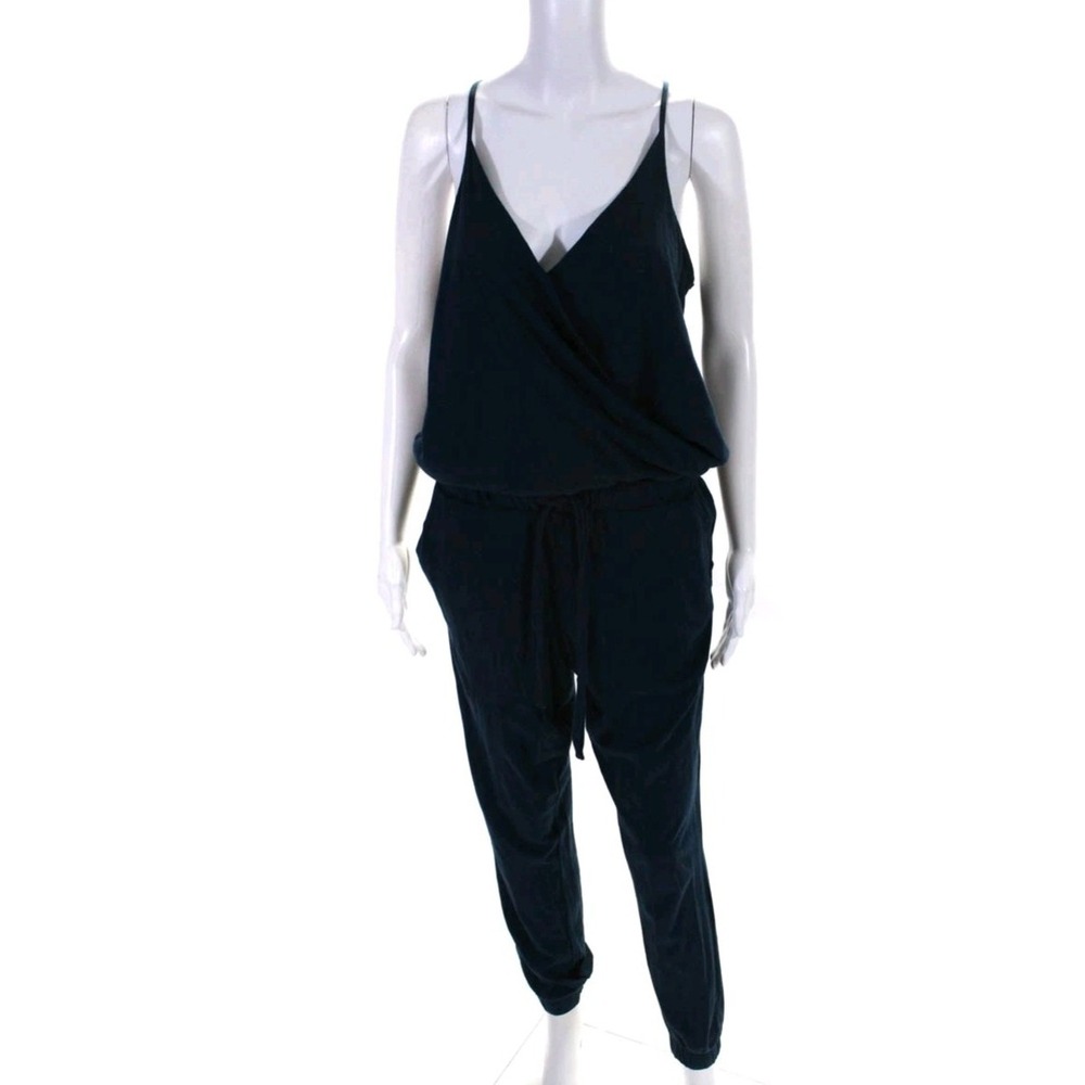 Bobi Los Angeles Womens V Neck Jumpsuit Navy Blue Cotton XS